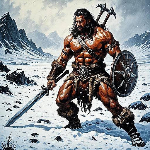 Barbarian Warrior in Snowy Tundra