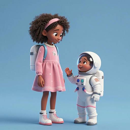 Two African American Sisters with Astronaut Suit
