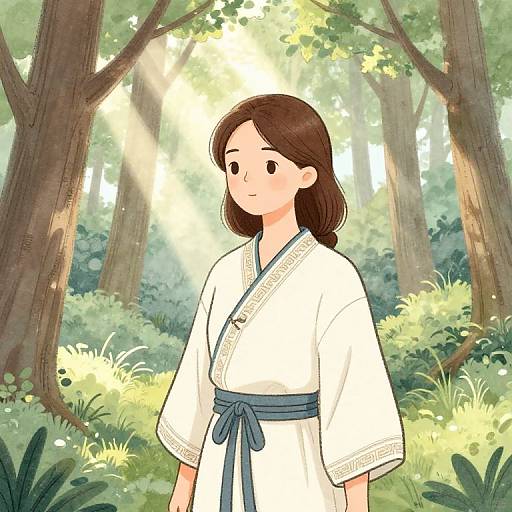 Girl in Traditional Outfit in Forest