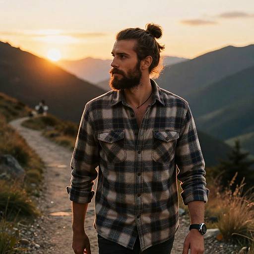 Bearded Man Bun on Mountain Trail