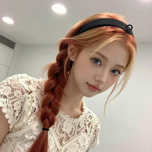 Vibrant Red Blonde Braided Woman