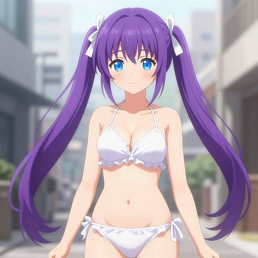 Anime Girl with Purple Twin-Tails