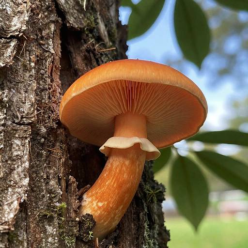 Bright Orange Mushroom in Tree Crevice