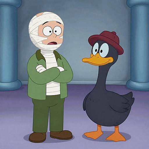 Nervous Man Meets Confident Duck Character