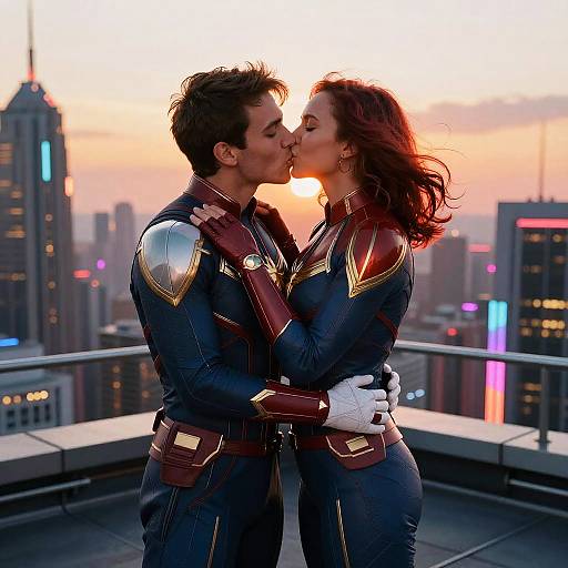 Captain Marvel Futuristic Rooftop Kiss