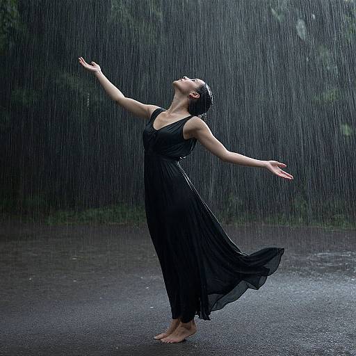 Surreal Woman Embracing Rainfall