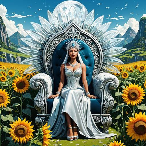 Glamorous Woman on Crystal Throne in Sunflower Field