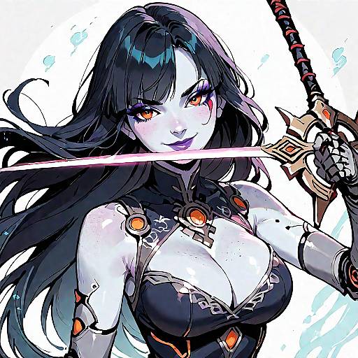 Anime Cyborg Holding Glowing Sword