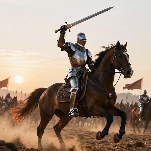 Heroic Knight on Horseback at Sunrise
