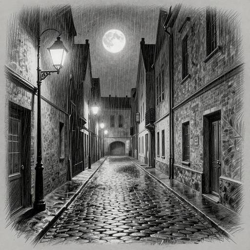 Surreal Moonlit Rainy Alley Sketch