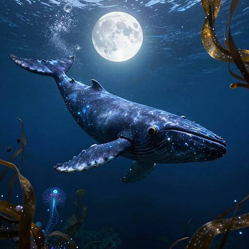 Moonlit Celestial Whale in Kelp Forest