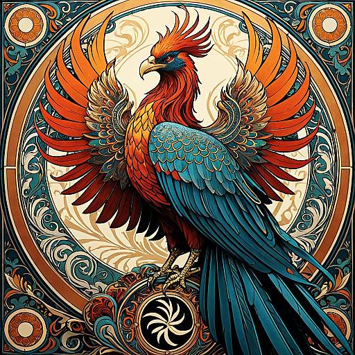 Majestic Phoenix in Alphonse Mucha Style