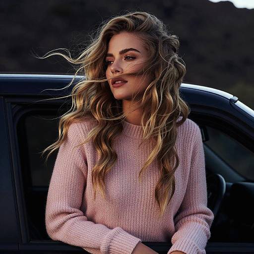 Woman with Blonde Hair in Car