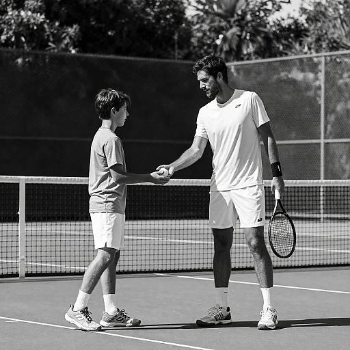 Dynamic Tennis Match in Black and White