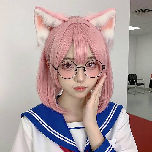 Person with Pink Hair in Sailor Uniform