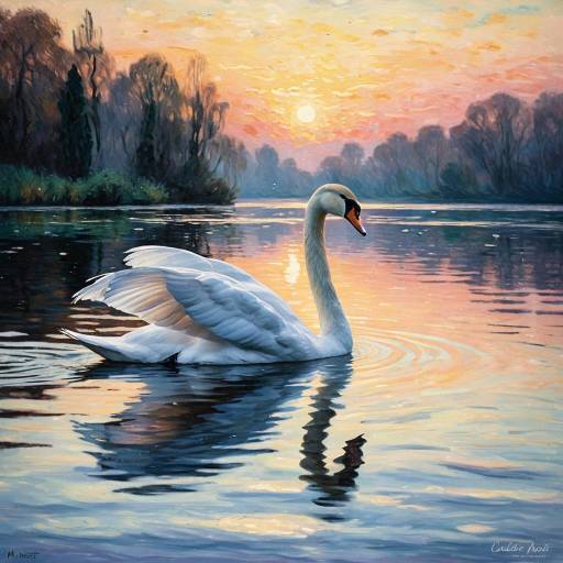 Impressionist Swan on a Shimmering Lake