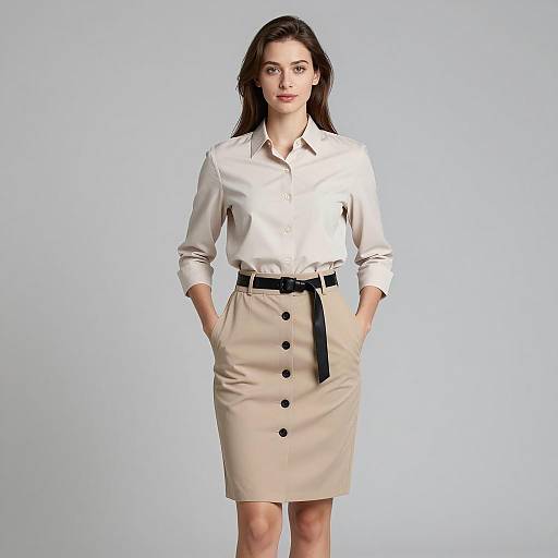 Professional Woman in Beige Office Attire