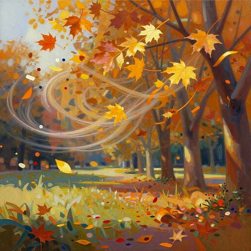 Vibrant Autumn Park in Textured Oil