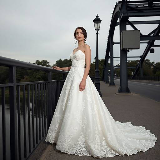 Bride in White Dress on Bridge