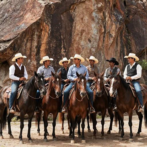 Cowboys in Front of Majestic Rock