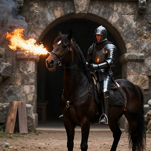 Medieval Knight on Fiery Horse