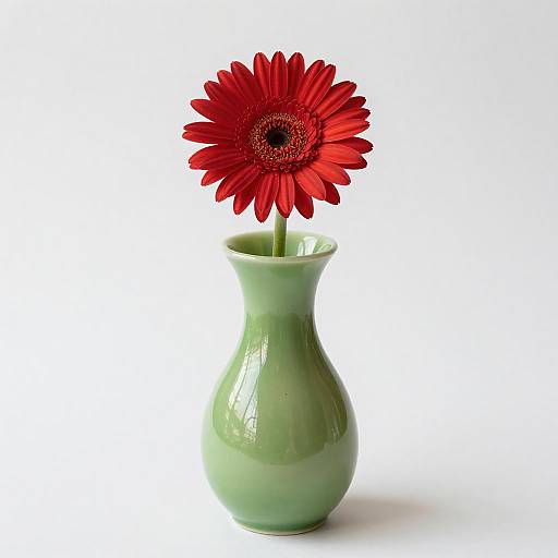 Elegant Red Daisy in Green Vase