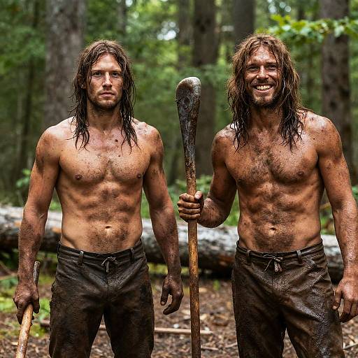 Mud-Covered Friends in Forest Setting