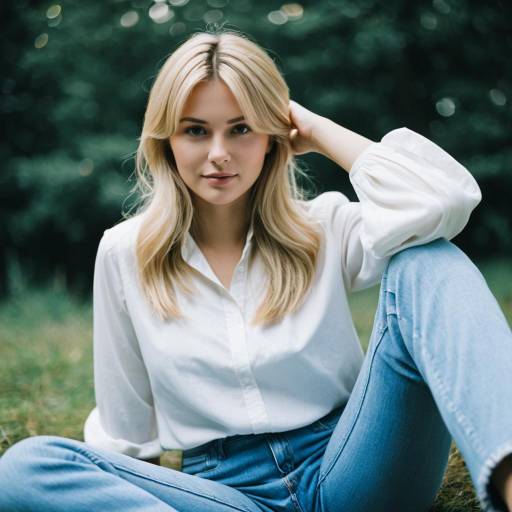 Blonde Woman in White Blouse and Denim Jeans