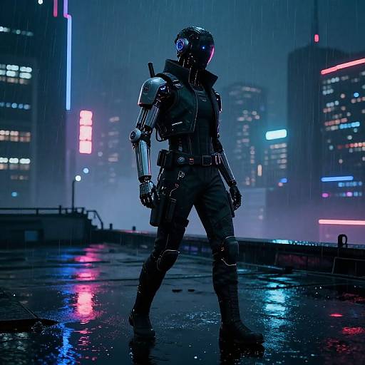 Cyberpunk Rooftop Night Crossing