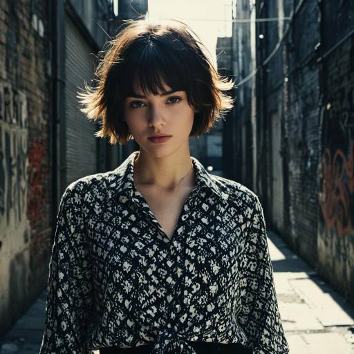 Fashion Model with Short Shag Hairstyle in Urban Alley