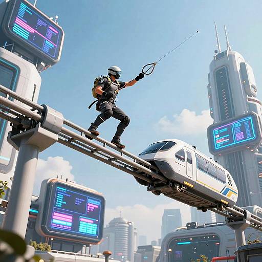 Futuristic Parkour Racer Grappling Hook