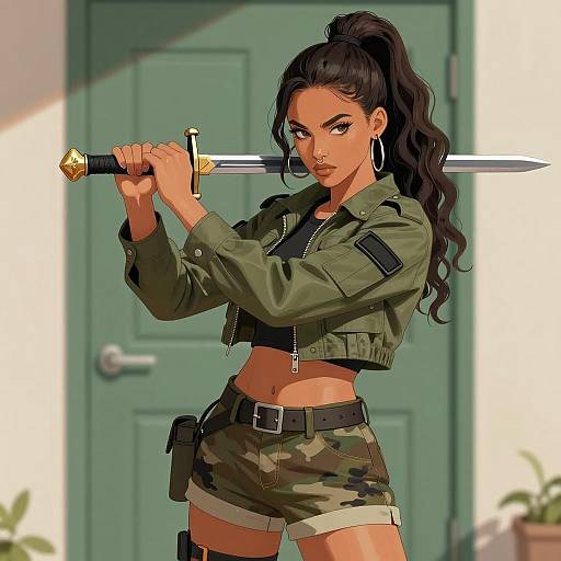 Warrior Woman with Intense Expression