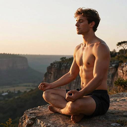 Meditating Strong Male on Cliff