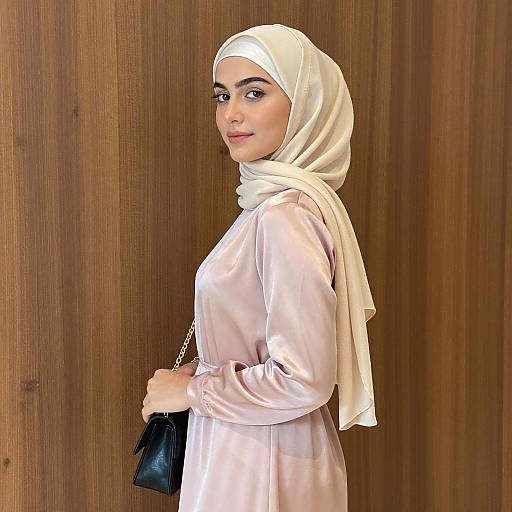 Young Woman in Pink Satin Dress