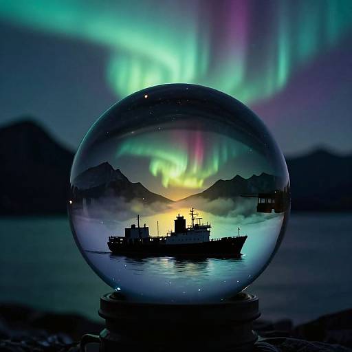 Northern Lights Ship Silhouette Crystal