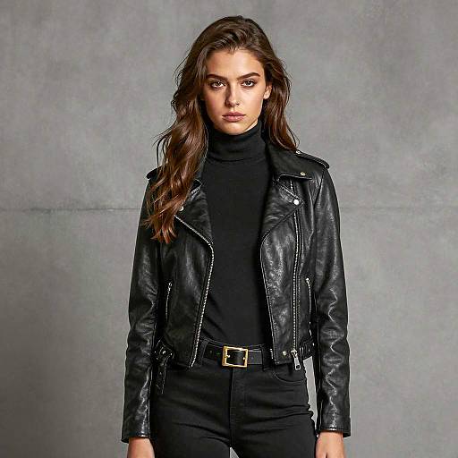 Young Woman in Black Leather Jacket