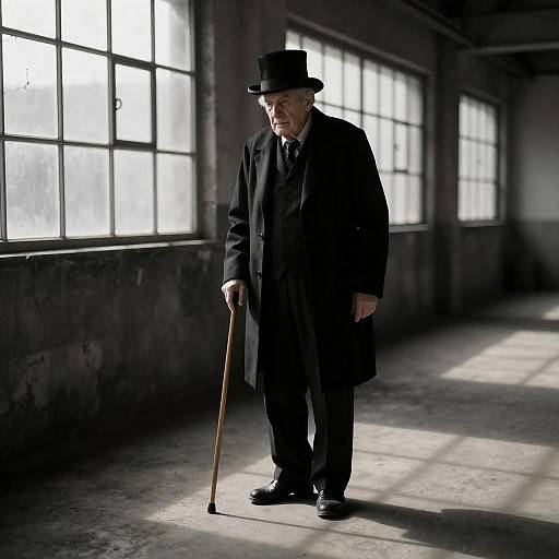 Elderly Man in Dim Warehouse