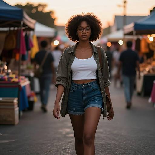 Confident Black Girl in Street Market