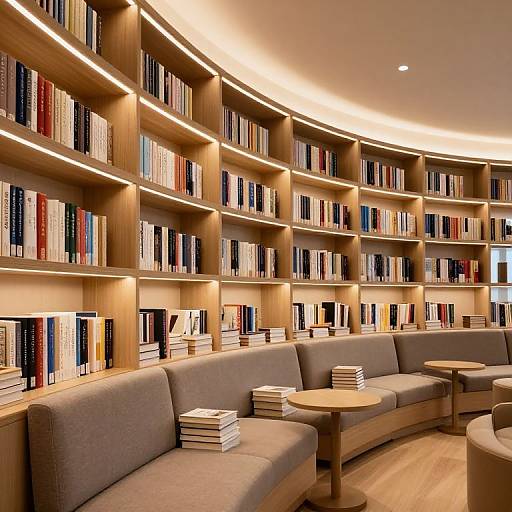 Modern Curved Shelves in Cozy Library