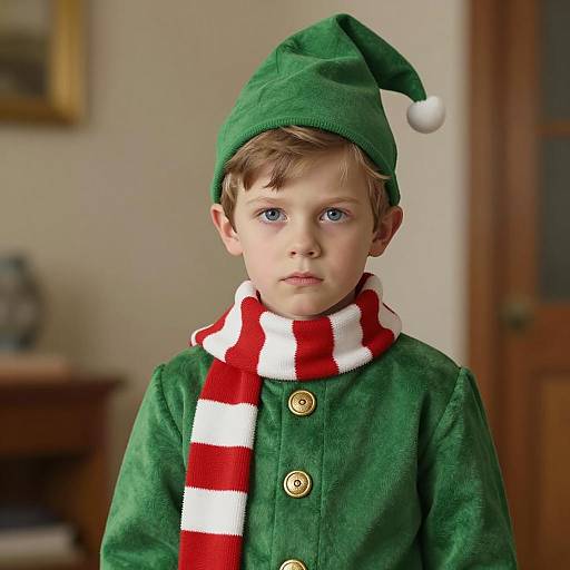 Young Boy in Elfin Green Costume Portrait