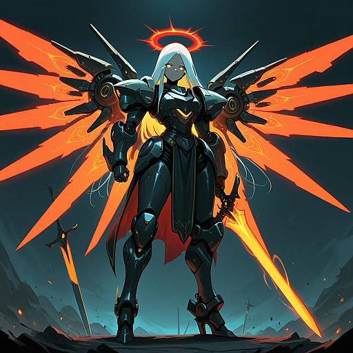 Glowing Mecha Girl with Sword