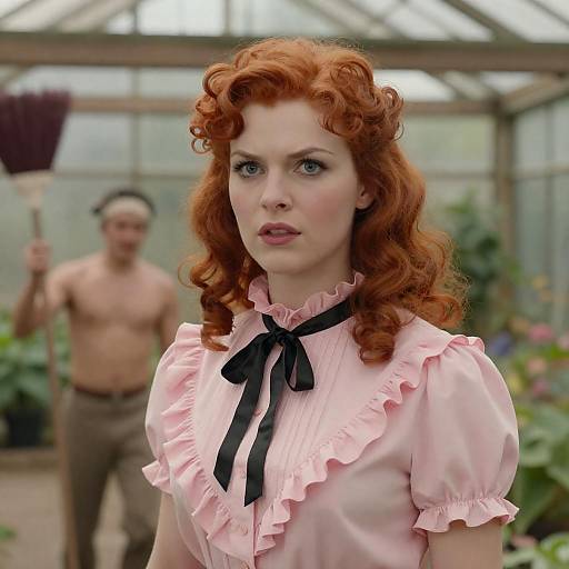 Vintage Woman with Curly Red Hair Illustration