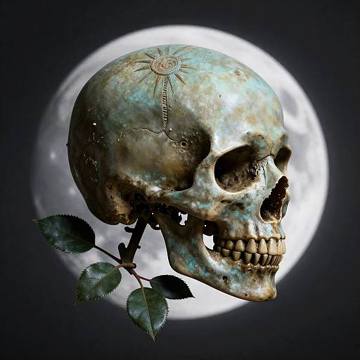 Verdigris Obsidian Skull Side Profile Portrait