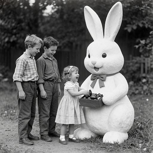 Victorian Kids with Giant Easter Bunny