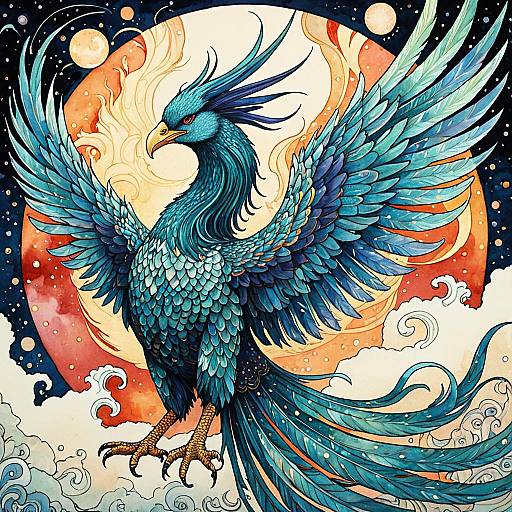 Celestial Phoenix Rising Watercolor