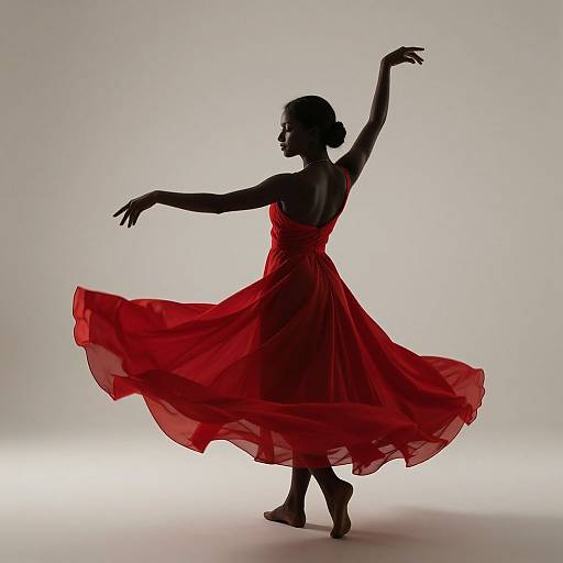 Elegant Woman in Flowing Red Dress