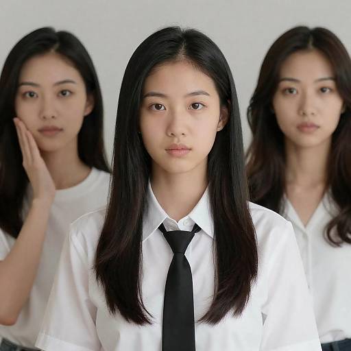 Three Asian Women in White Tops