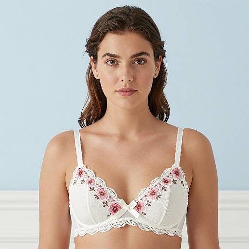 Elegant Woman in Floral Lace Bra