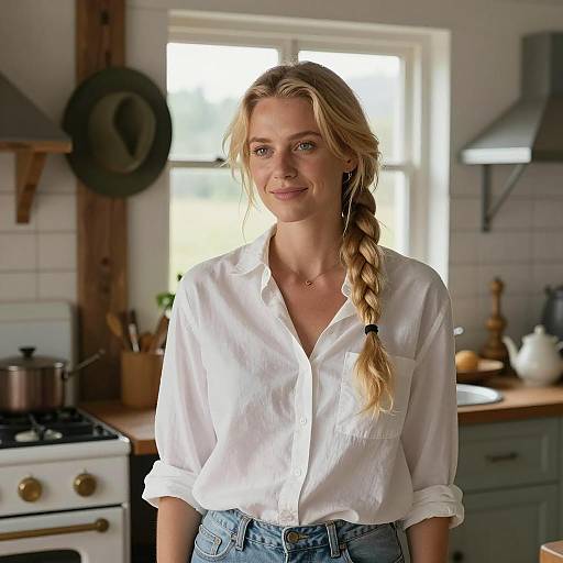 Blonde Woman in Rustic Kitchen Setting
