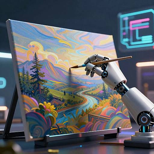 Robotic Arm Painting Surreal Landscape